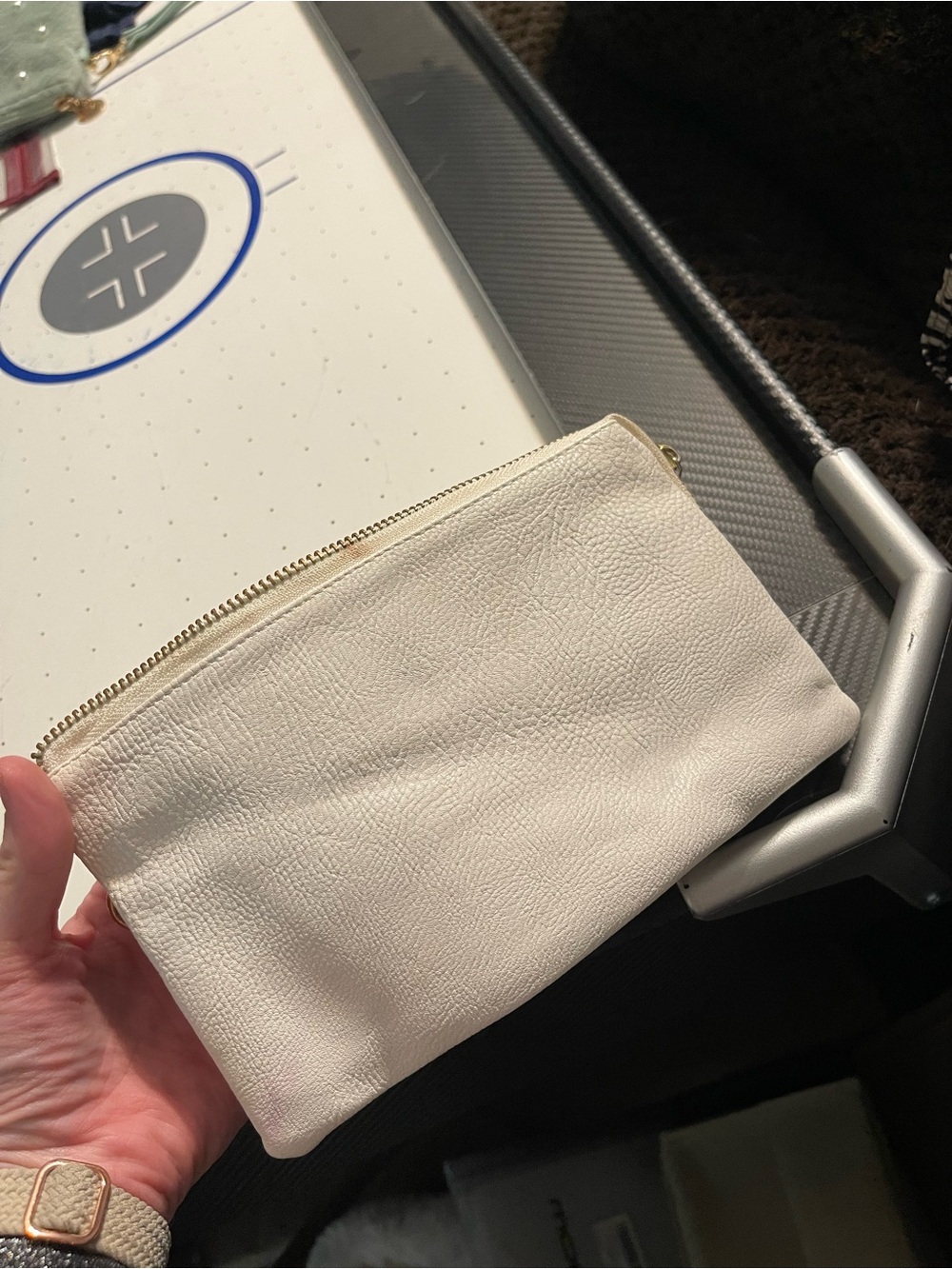 White Faux Leather Zip Top Pouch - Minimal Wristlet